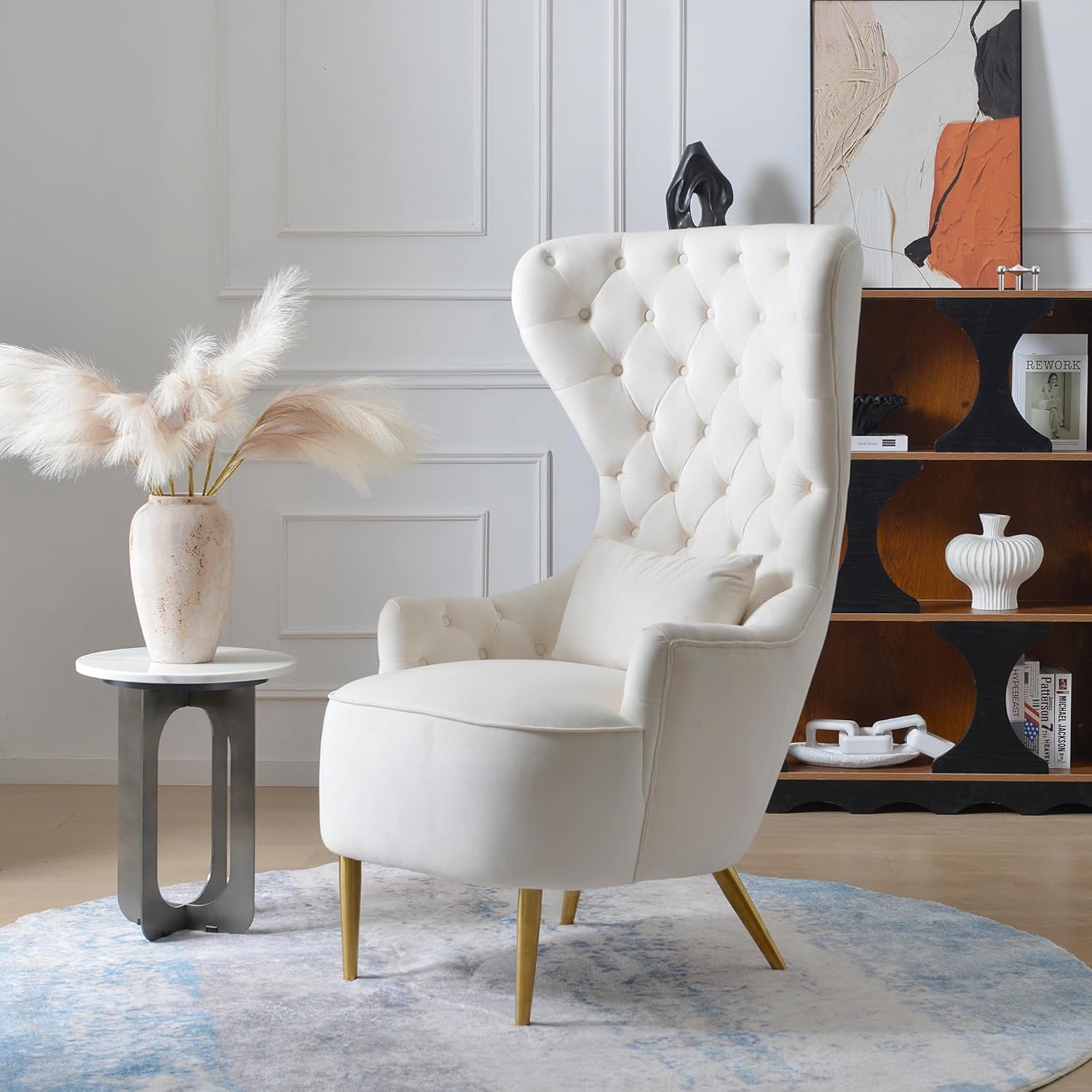Wingback Chairs Modern Living Room Accent Chair with Wood Legs
