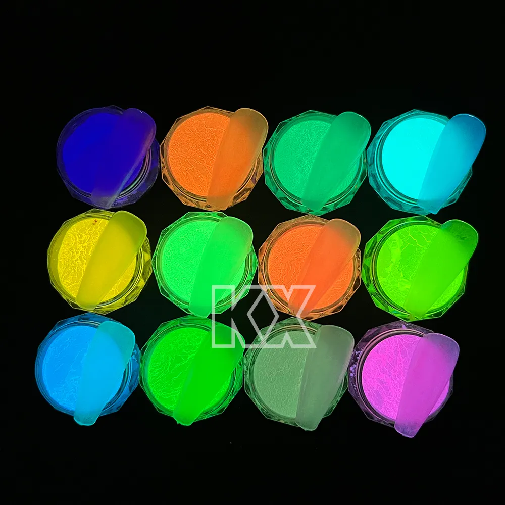 Fluorescent néon lueur dans la poudre de trempage des ongles de nuit UV Pigment foncé