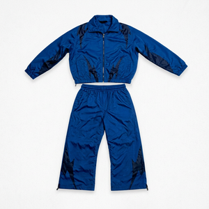 Men Sporty Blue <b>Polyester</b> <b>Tracksuit</b> Set Stand Collar Zipper Front Breathable Woven Satin Fabric Spring Outerwear - Product Image 1