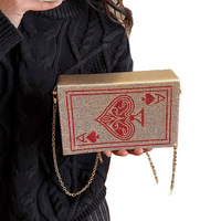 Pochette de soirée créative pour femme, motif reine de poker, ornée de cristaux, avec chaînes, sac à main de mode pour fête et cocktail
