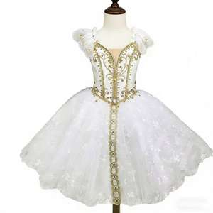 Costume de danse de scène pour enfants de haute qualité et bon marché, motifs blancs dorés, tenue de fête, <span class=keywords><strong>tutu</strong></span> de ballet professionnel - Product Image 1