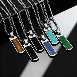 Collar con Colgante de Moda Personalizado en Acero Inoxidable 316L, Joyería Fina con Lapislázuli Natural y Ágata, Collares Largos para Hombre - Product Image 1