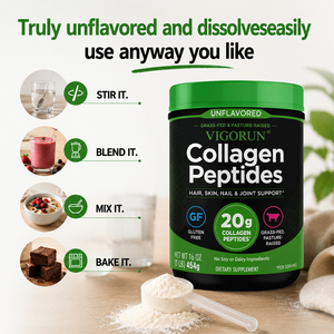 Colágeno Hidrolizado en Polvo de Marca Privada, Tipo I y III, de Ganado Alimentado con Pasto, Superalimento Bovino, Bajo en Azúcar, Belleza Natural y Salud, 454g - Product Image 4