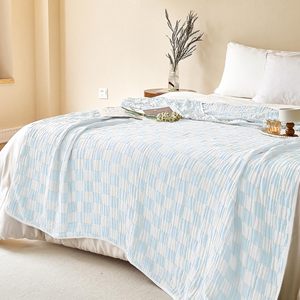 Bầu Trời Màu Xanh Cổ Điển Sọc 100% Cotton Muslin Thân Thiện Với Môi Chăn Đặt Bông Muslin Chăn Mềm Mại Cho Bé - Product Image 3