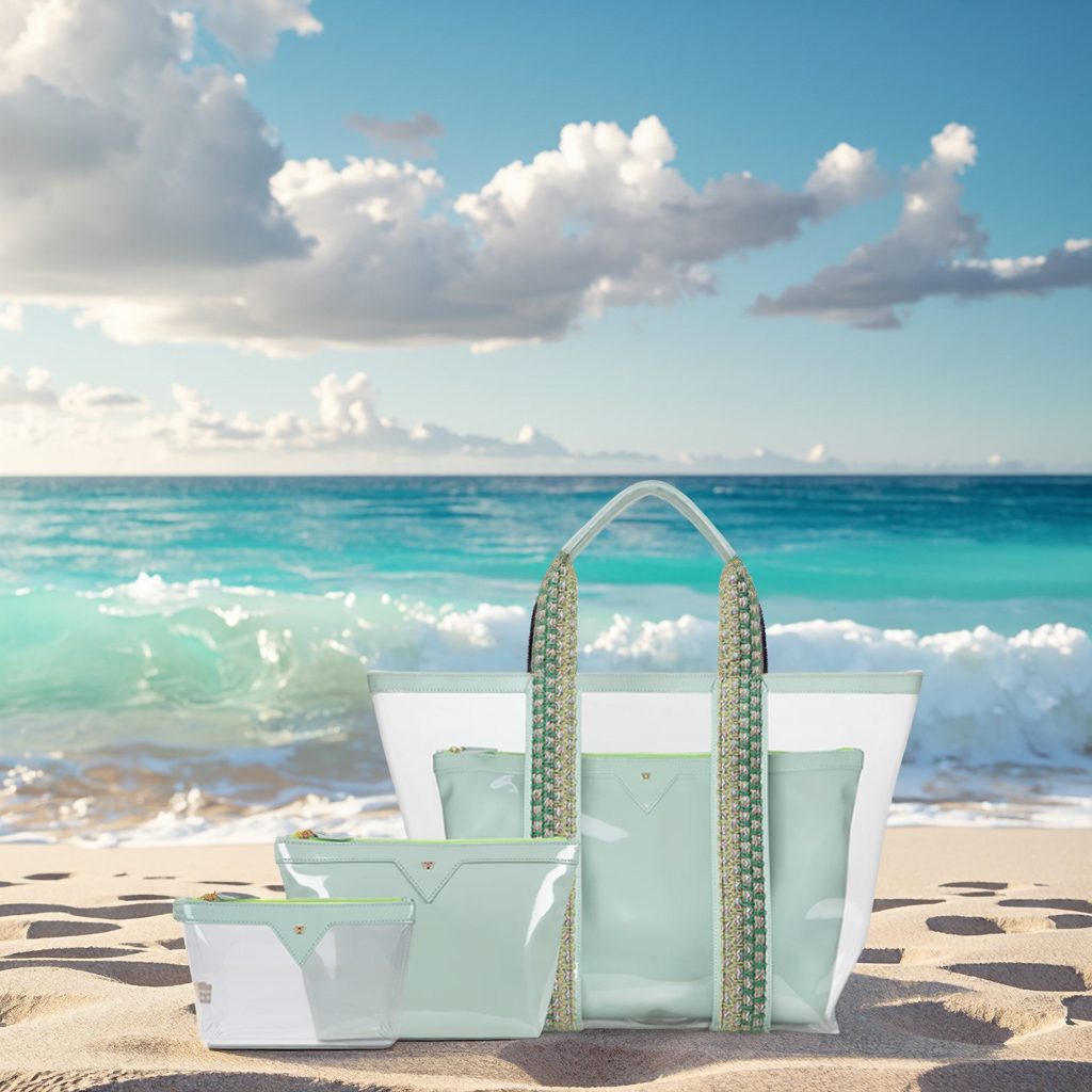 Clear Beach Tote Bag with Zipper Pouch - Reusable & Versatile