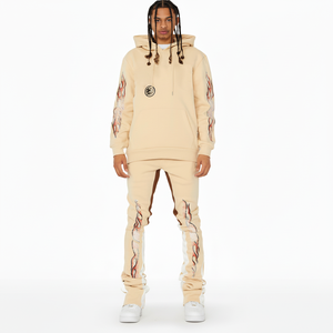 Chándal Unisex lavado con ácido personalizado algodón francés Terry Flare pantalones de chándal con capucha 2 uds conjunto de pesos pesados hombres traje de sudor de gran tamaño - Product Image 1