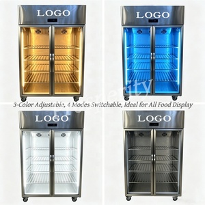 Réfrigérateur commercial à double porte vitrée avec logo personnalisé - Étagère en acier inoxydable, réfrigérateur vertical, éclairage LED tricolore C2C Do - Product Image 6