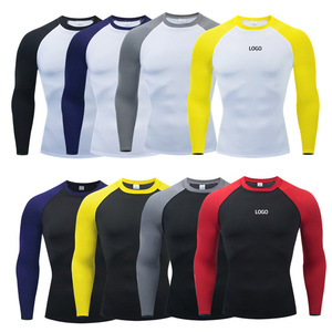 Magliette da <span class=keywords><strong>uomo</strong></span> a compressione a maniche lunghe Patchwork sport Fitness Top ad asciugatura rapida T-shirt attillata da basket - Product Image 1