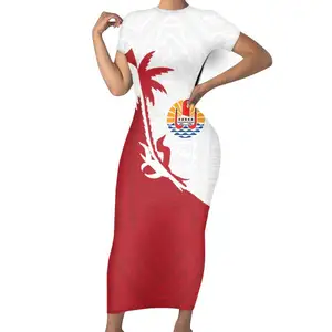 Tahiti Flag Design Women Dress Custom Print Casual Sexy O Neck Short Sleeves Bodycon Dresses Dropshipping Tribal Patterns Dres