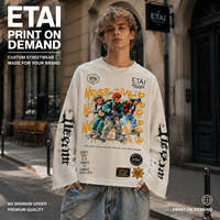 T-shirts à manches longues en coton pour hommes, coupe ample et courte, avec logo personnalisé imprimé en gros, design sur mesure, haute qualité