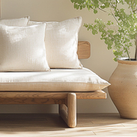 Sofá Moderno de Madera Maciza Tapizado Estilo Wabi-Sabi para 2/3 Personas, Silla de Madera Natural