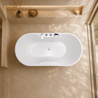 Baignoire ovale à bord ondulé blanche avec robinet et douchette à main inclus, sur mesure 170 cm
