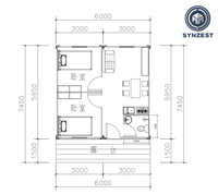 SYNZEST Module de vie mobile moderne extensible avec salle de bain complète et cuisine intégrée, maisonnette préfabriquée en conteneur pour bureau ou hôtel