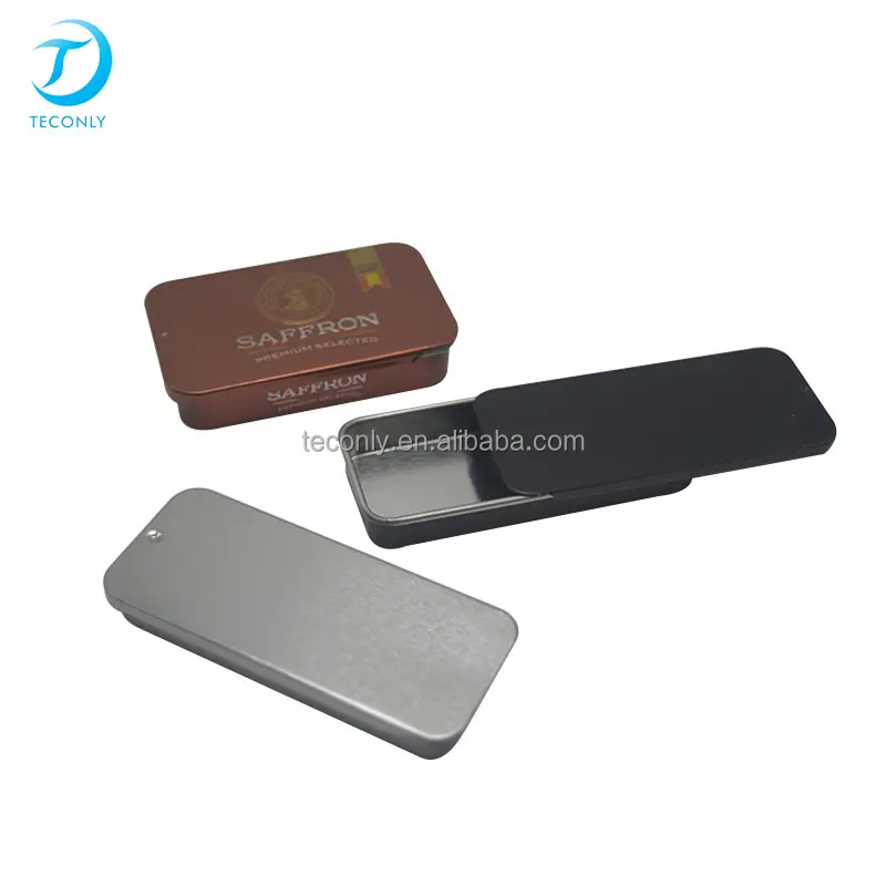 Custom logo print empty flat black white silver small rectangle Slide Top Lid Metal Mint Solid Soap Tin can Packing Box