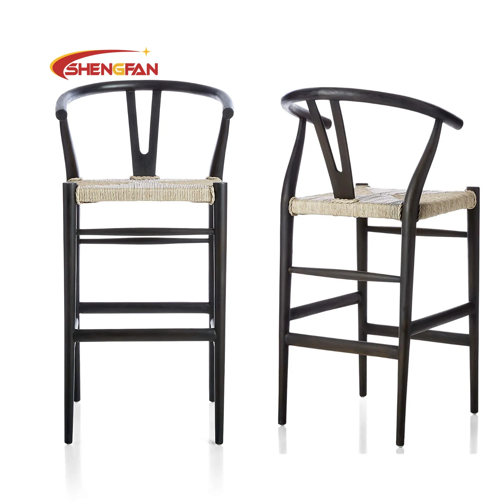 Cadeira de bar Whicker para cozinha, móveis de madeira maciça de design luxuoso, cor preta, cadeira de bar de madeira original