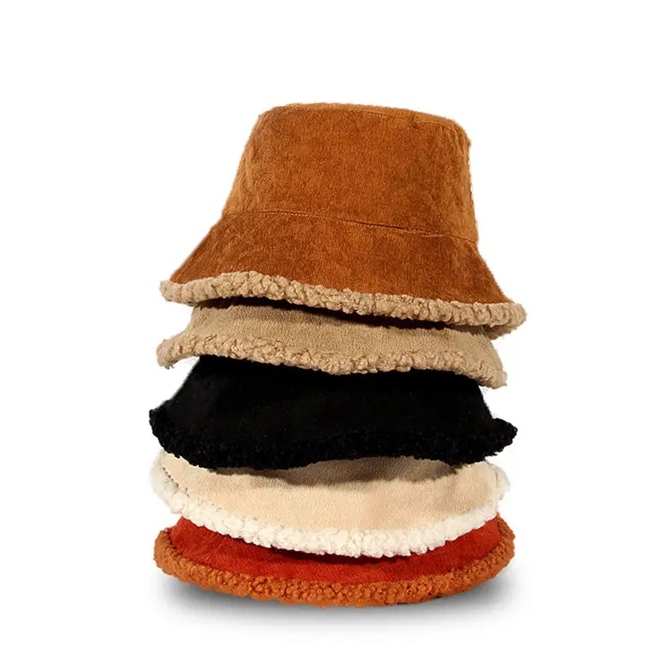 Bucket Hat Women Plus Size Women Warming Winter Bucket Hats Lady Fluffy Corduroy Double-Side Wear Outdoor Fisherman Winter Cap
