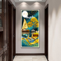 Decoración nórdica, arte de pared de porche de alce de lujo con luz LED, marco negro de cristal impreso para dormitorio, oficina, uso en Hotel