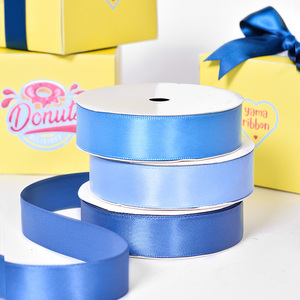 Cinta de satén de 19mm al por mayor, cinta de poliéster de tela azul profundo para envolver regalos - Product Image 3