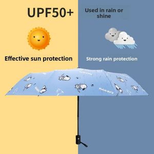 Paraguas de Tubo de Hierro de Doble Uso, Totalmente Automático y Seguro para Adultos, Diseño Clásico Plegable en Tres Secciones, Plegado Manual para Sol y Lluvia - Product Image 4