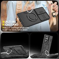 Étui magnétique antichoc avec support pour Samsung S27 Pro S26 Ultra S25 Plus S24 A18 A57 A07 A08 avec protection coulissante pour appareil photo
