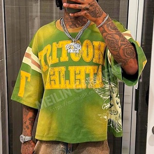 T-shirts personnalisés streetwear en gros 2025 – Fabricant de t-shirts délavés à l'acide, col rond, effet soleil, épaules tombantes, coupe carrée et courte pour hommes - Product Image 5