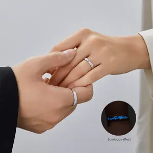 Cincin Fluorescent <span class=keywords><strong>Heartbeat</strong></span> <span class=keywords><strong>Couple</strong></span>, Cocok untuk Semua, Perak Sterling S925 Premium, Perhiasan Terbuka yang Menawan, Cocok untuk Pernikahan dan Pesta - Product Image 5