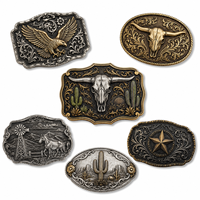 Hebilla de Cinturón OEM ODM de Metal Estilo Vaquero Occidental, con Diseño de Cráneo de Toro Longhorn, Caballo y Estrella, en Bronce Antiguo Plateado, para Rodeo, Venta al por Mayor
