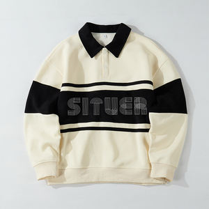 TKAN164 2025 nuevas camisas de algodón 100% personalizadas, cuello de empalme suelto, manga larga, estilo informal para hombres, Top acanalado de algodón de gran tamaño - Product Image 1