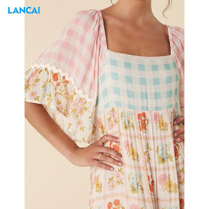 2023 personnalisé été robe d'été élégant col carré motif fleuri bloc de couleur femmes Maxi décontracté dames porter - Product Image 2