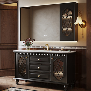 Mueble de Baño de Estilo Retro Francés, Gabinete de Madera Sólida, Espejo Inteligente, Almacenamiento, Montado en la Pared, Ecológico, para Hoteles y Villas - Product Image 5