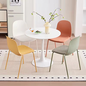 Sedia da Pranzo Moderna Impilabile in Plastica con Cuscino in Tessuto, Gambe in Metallo Colorato per Sala da Pranzo e Ristorante - Product Image 2