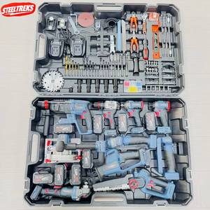 Juego de Herramientas Eléctricas Inalámbricas de 21 V y 10 en 1 con Martillo Eléctrico, Taladro Percutor, Amoladora Angular, Llave Inglesa, Sierra <span class=keywords><strong>Circular</strong></span> y Estuche Rígido - Product Image 1