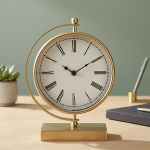 Reloj de Mesa de Metal Premium con Esfera de Números Romanos y Marco Circular Decorativo para Decoración de Hogar, Oficina, Escritorio y Sala de Estar - Product Image 4