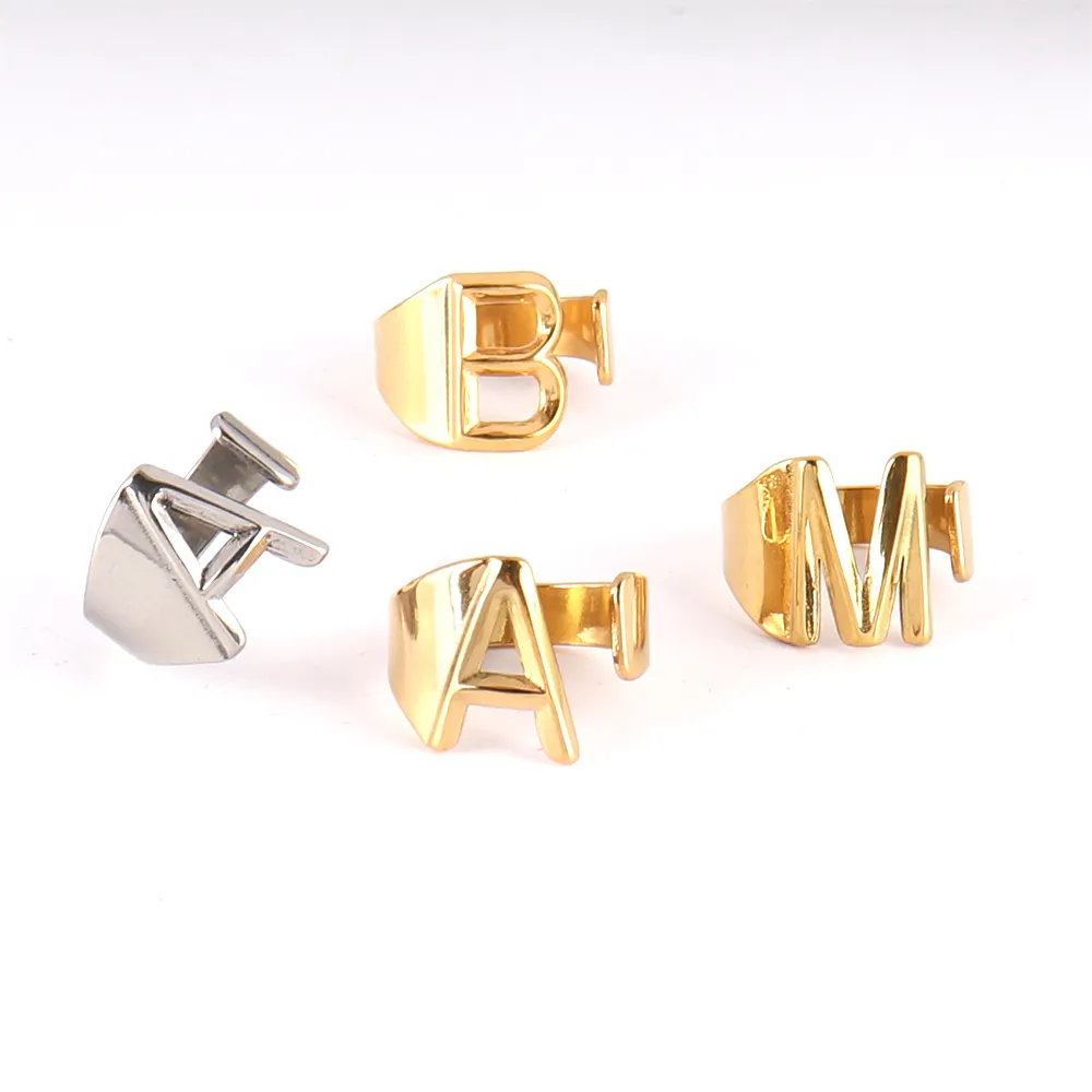 stainless steel A-Z letter Signet rings for men lnitial ring women open engagement finger chunky fine jewelry rings for girls