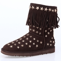 Bottes de neige imperméables pour femmes, style western, avec franges et clous étoiles, semelle antidérapante, personnalisables (OEM/ODM), vente en gros