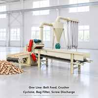 Mesin Penghancur Kayu dengan Konveyor Sabuk, Separator Cyclone, Filter Kantong, Pengumpul Debu, dan Sistem Pembuangan Sekrup untuk Lini Serbuk Gergaji