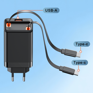 Cargador de pared USB de 2 puertos con enchufe AU y cable retráctil, adaptador de doble puerto con carga rápida PD QC3.0 para iPhone, portátil y viajes. - Product Image 4