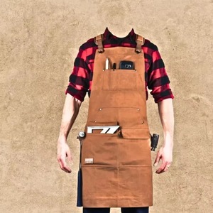 Classic <b>Leather</b> Bib Apron with Multiple Pockets <b>Work</b> Suit for Men <b>Tools</b> and Phone Holder - Product Image 1