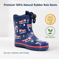 Bottes de pluie pour enfants avec col à cordon, imperméables, imprimé camion de pompiers, en caoutchouc naturel, bottes Wellington pour tout-petits garçons, chaussures de jardin