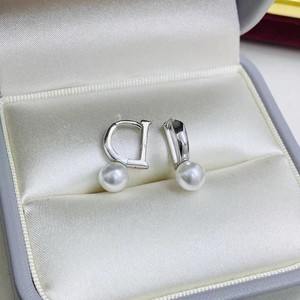 22482DIY Pearl Accessories S925 <b>Silver</b> D-Shaped Female Earnail with 9-12mm Round <b>Beads</b> Empty Tray Jewelry Findings & Components - Product Image 2