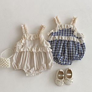 Nuova Collezione Estate 2026: Tutina in Cotone con Bretelle e Pizzo per Bambina, Stile Coreano a Quadri, Jumpsuit a Righe Stile Occidentale - Product Image 1