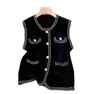2025 nuevo estilo elegante estilo coreano <span class=keywords><strong>chaleco</strong></span> que combina con todo para mujer ropa exterior larga hebilla de perla tejida <span class=keywords><strong>pelo</strong></span> de imitación de visón para otoño - Product Image 2