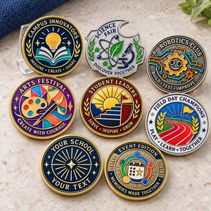 Monedas de desafío personalizadas de metal esmaltado suave para clubes escolares, insignias conmemorativas redondas para estudiantes OEM ODM - Product Image 1