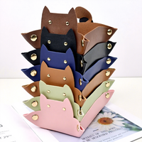 D6098 Plateau de rangement en cuir en forme de chat pour bijoux, clés, portefeuille, pièces de monnaie, plateau de voyage, organisateur de bureau