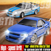 Voiture de drift RC LDRC 1899 RTR GTR R34 à l'échelle 1/18, 2.4G RWD, design multi-liens, gyroscope ESP, lumières LED, carrosserie en alliage, contrôlée par application, chargeur inclus