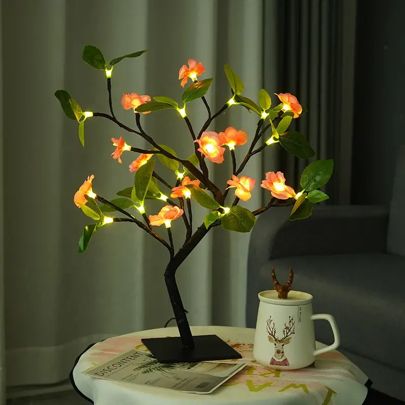 Luminária led artificial para árvore com pêssego, design de flores, usb, para bonsai e árvore, para decoração de casa