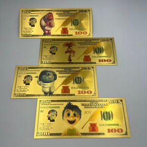 4 Diseños de Billetes de Banco de Anime Americano Inside Out con Hoja de Oro, Billetes de Banco de Plástico Chapados en Oro de 24K, Regalos - Product Image 1