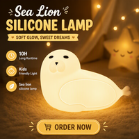 Lampe en silicone en forme de lion de mer, rechargeable par USB, lampe de nuit LED portable pour bébé, lampe de chevet tactile pour chambre à coucher, cadeau pour enfants, vente en gros, logo personnalisé