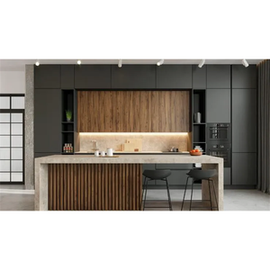 Armoire de cuisine de style luxueux, finition noire mate, îlot de cuisine <span class=keywords><strong>noir</strong></span> en pierre de roche - Product Image 5