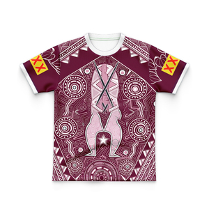 Queensland Inspired Aboriginal Print Rugby Sportswear, Quick Dry Sublimation <b>Maroon</b> Jersey Hoodie Polo Singlet Set - Product Image 6